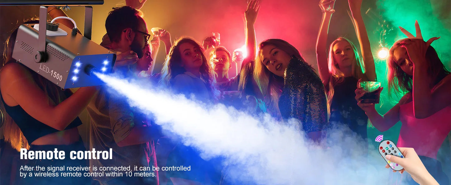 1500W Smoke Machine RGB 6 LED Fog Machine with Remote Control for DJ Disco Party Christmas Stage Effect Fogger Machine