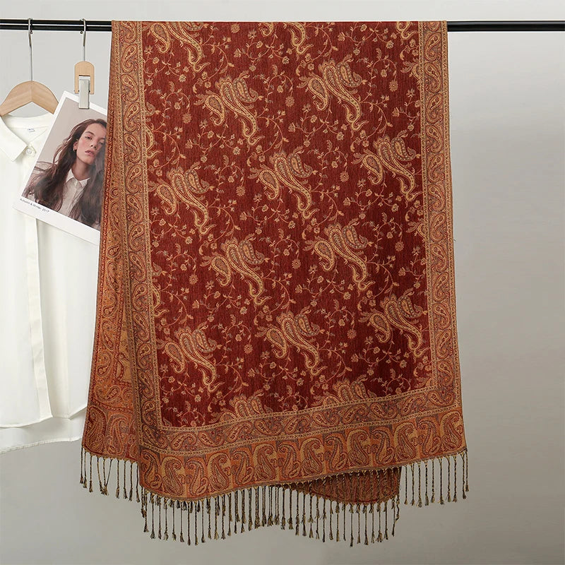 Autumn Winter Scarf Women Pashmina Shawls Cashmere Blanket Paisley Warm Thick Chunky Stoles Lady Elegant Poncho Outdoor Bufanda
