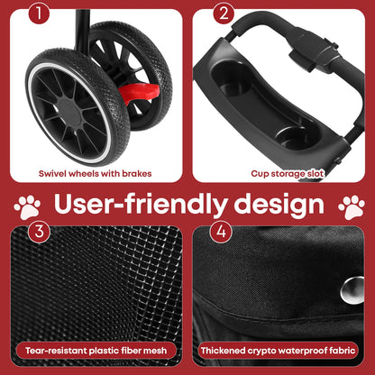 Foldable Three‑Wheel Pet Stroller With Breathable Canopy.