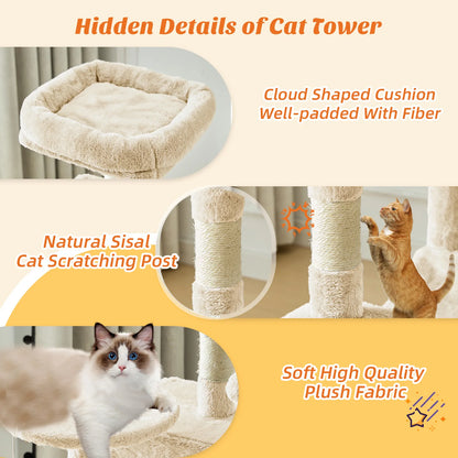 MCQ 44IN Cat Tree Tower Cat Climbing Tower with Natural Sisal Scratching Posts Pet Condo for Indoor Cats and Kittens Play