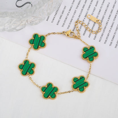 Classic Luxury Stainless Steel Clover Bracelet Adjustable Five-Leaf Flower Bangle Fashion Party Jewelry Gifts for Women