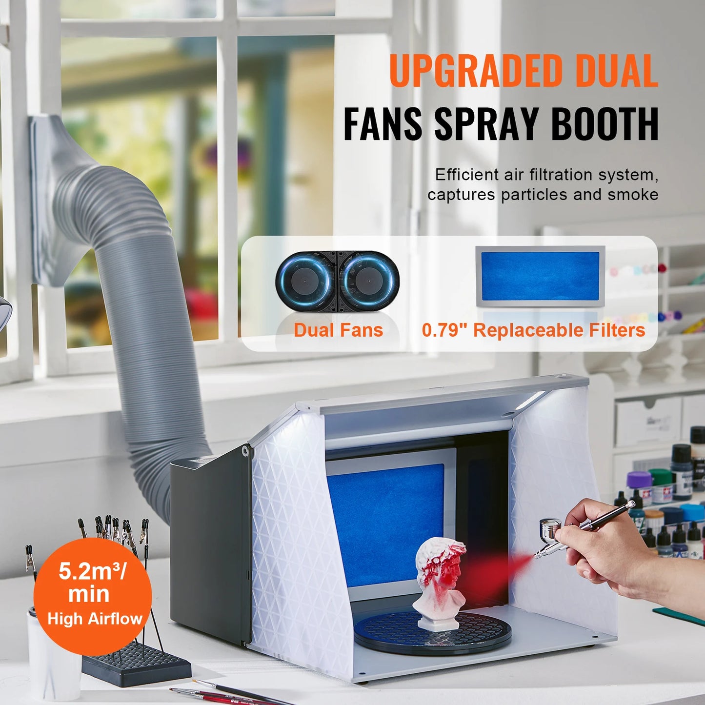 Airbrush Spray Booth Portable Hobby Airbrush Paint Spray Booth Kit with 4 LED Light Powerful Dual Exhaust Fans