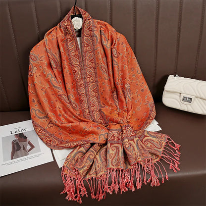 Autumn Winter Scarf Women Pashmina Shawls Cashmere Blanket Paisley Warm Thick Chunky Stoles Lady Elegant Poncho Outdoor Bufanda