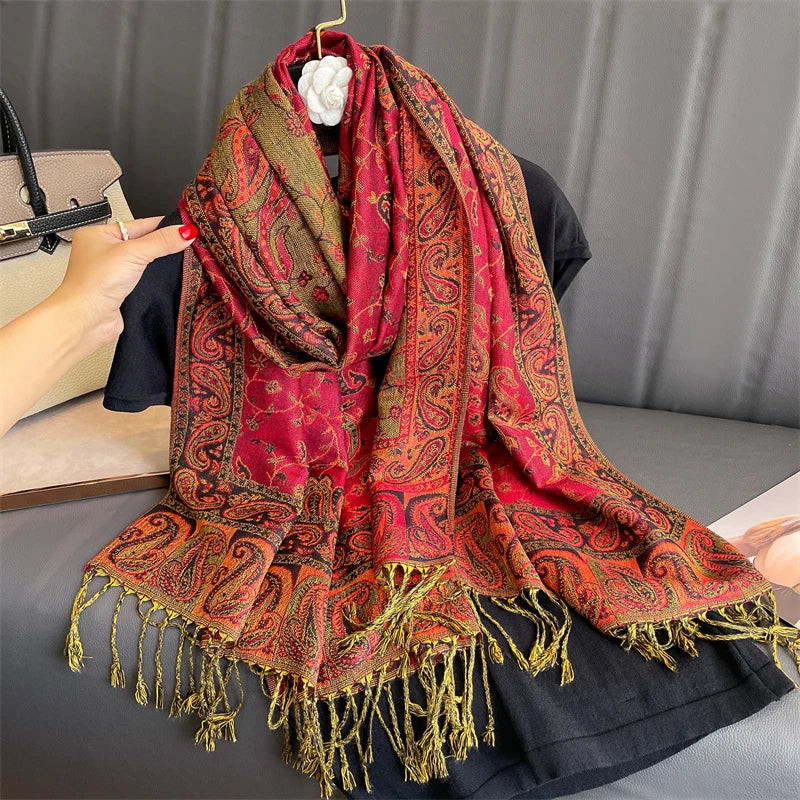 Autumn Winter Scarf Women Pashmina Shawls Cashmere Blanket Paisley Warm Thick Chunky Stoles Lady Elegant Poncho Outdoor Bufanda