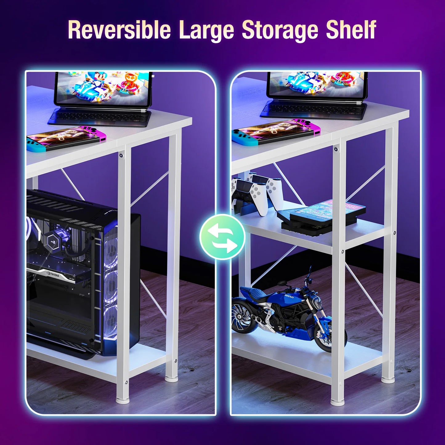 JHK 48‑Inch Computer Desk With Storage, Outlets, LED.