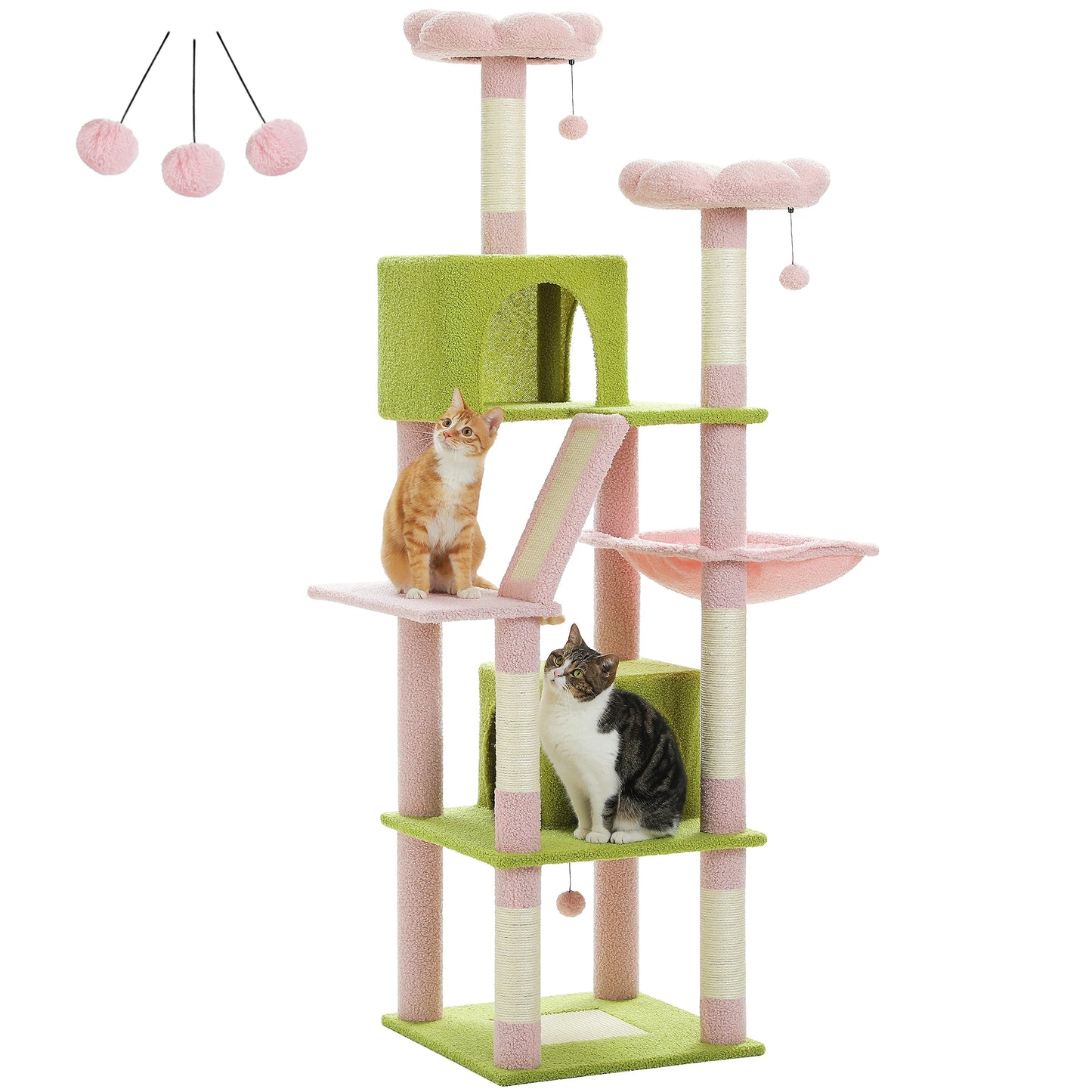 Tall Multi‑Level Plush Cat Tower With Scratching Caves.