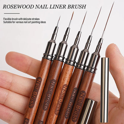 Wooden Nail Art Brushes, Nail Art Liner Brush for Thin Details, Fine Drawing Liner Brush UV Gel Polish Painting Nail Design Tool