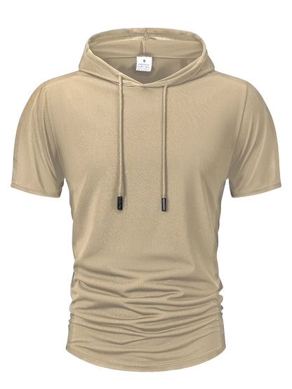 Summer Men's Hooded Sweatwear Casual Short Sleeve Loose T-shirt Solid Color Lightweight Hoodie Fitness Breathable Tops