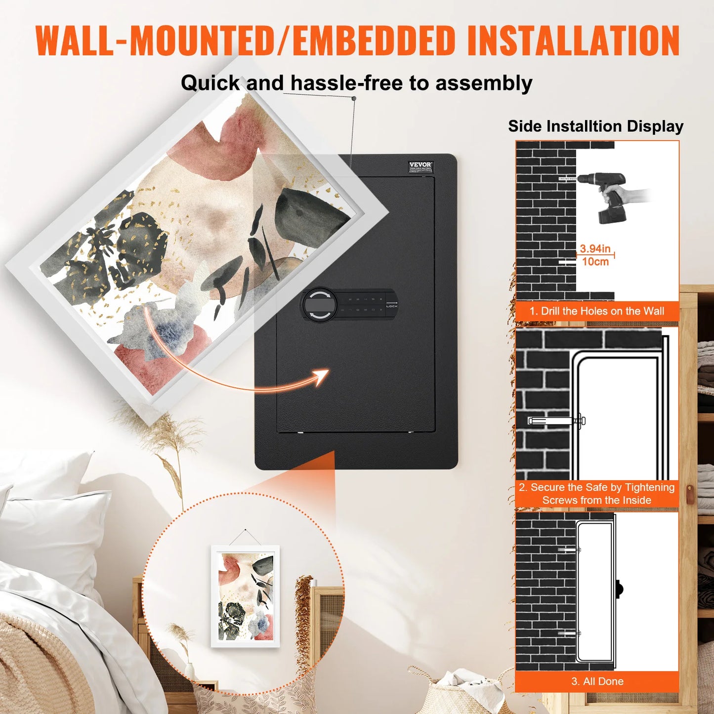 Tall Hidden Wall Safe With Digital Keypad Security.