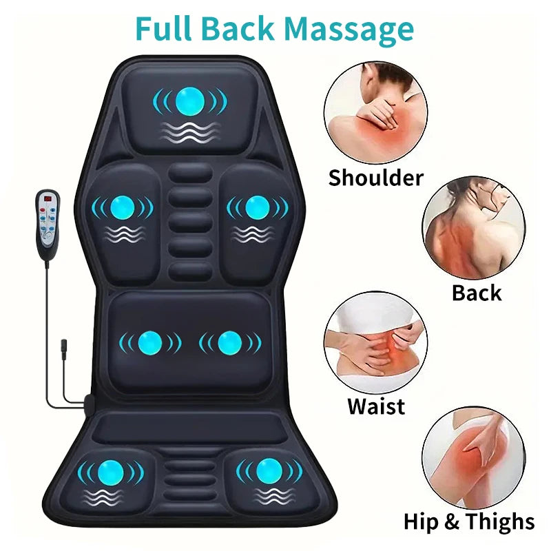 Heated massage seat cushion; seven modes, pain-relief