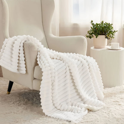 Soft Warm Striped Fleece Blanket For Adult Beds.