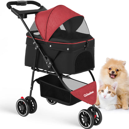 Foldable Three‑Wheel Pet Stroller With Breathable Canopy.