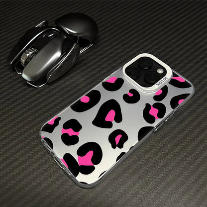 Leopard Print Electroplate Silver IMD Phone Case For iPhone 16 15 14 13 12 11 Pro Max 15 Plus Matte Shockproof Back Cover