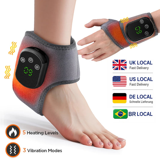 Heated Wrist & Foot Massager for Carpal Tunnel, Cordless Hand Wrist Brace with 5 Heat & 3 Vibration Modes, Arthritis Pain Relief