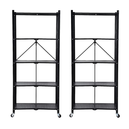 Heavy Duty Adjustable Five‑Tier Metal Shelving With Wheels.