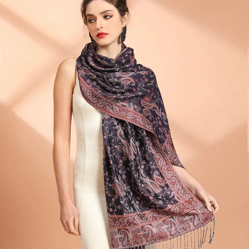 Autumn Winter Scarf Women Pashmina Shawls Cashmere Blanket Paisley Warm Thick Chunky Stoles Lady Elegant Poncho Outdoor Bufanda