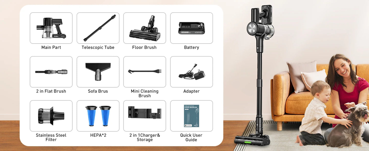 55Kpa Cordless Vacuum With Long Runtime And Anti‑Tangle.
