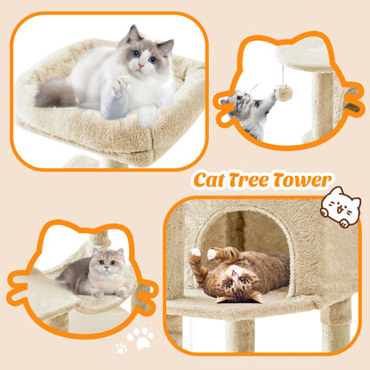 MCQ 44IN Cat Tree Tower Cat Climbing Tower with Natural Sisal Scratching Posts Pet Condo for Indoor Cats and Kittens Play