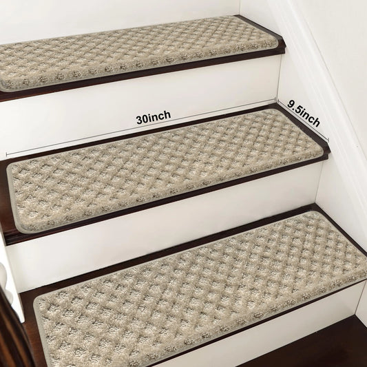 Non‑slip bullnose carpet stair treads, soft and washable.
