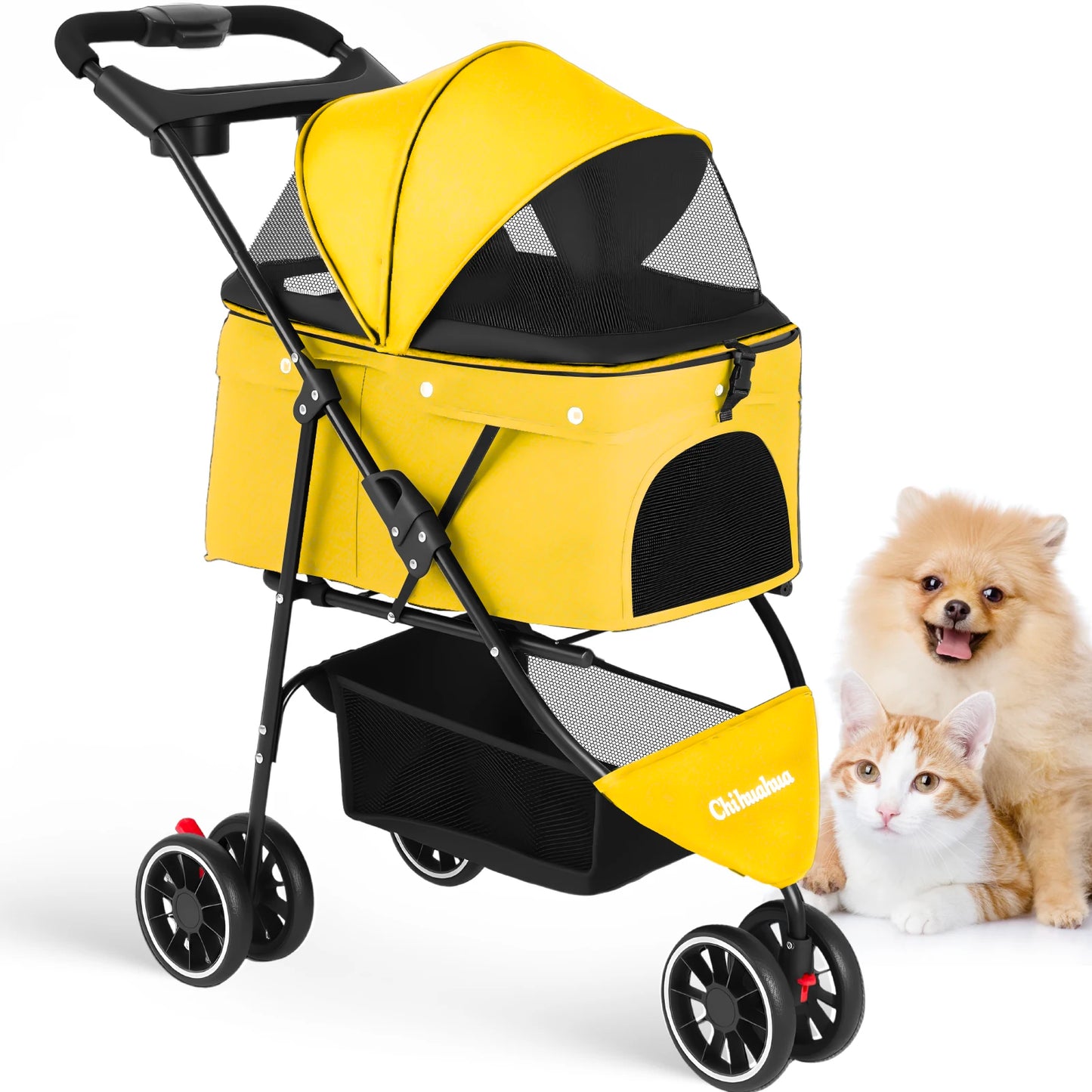 Foldable Three‑Wheel Pet Stroller With Breathable Canopy.