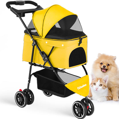 Foldable Three‑Wheel Pet Stroller With Breathable Canopy.