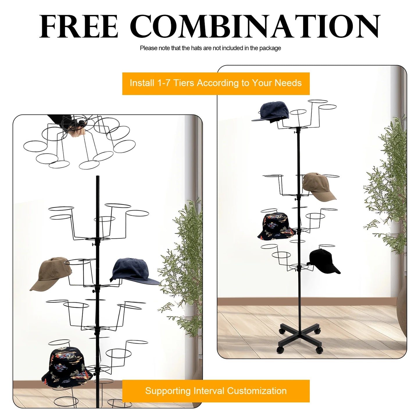 7 Layers 35 Hooks Rotating Stand Hat Rack Hat Display Spin Rack Stand Hanger,Spring,Minimalist,Summer Tops Coat Rack