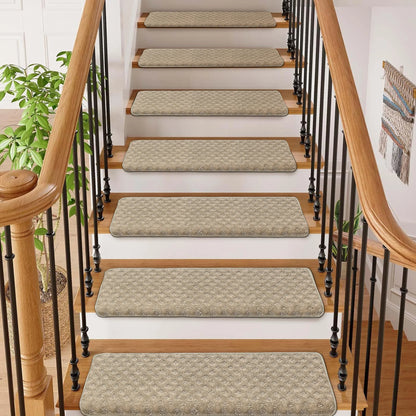 Non‑slip bullnose carpet stair treads, soft and washable.