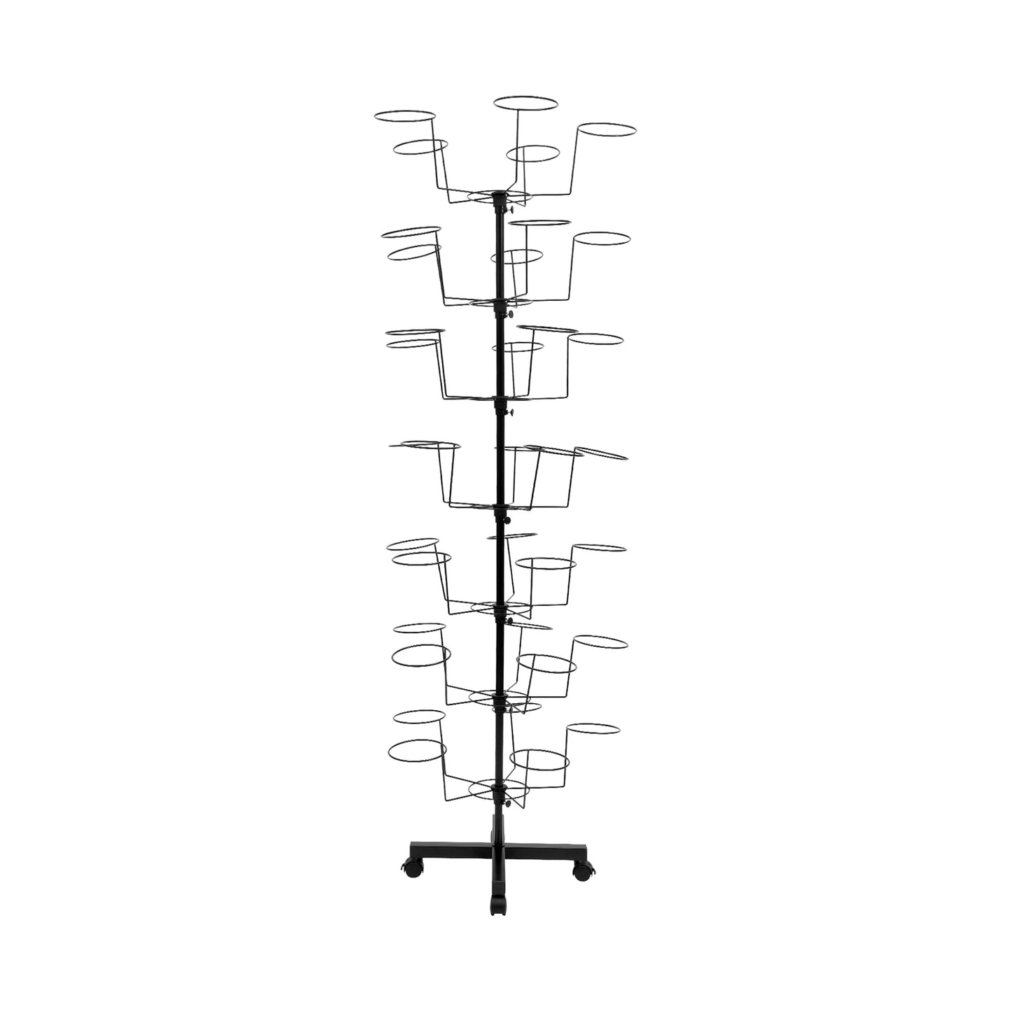 7 Tier Hat Rack Black Freestanding Hat Stand Large Capacity Holds 35 Hats Rotating Display Shelf Space Saving Floor Organizer for Hats Shop Retail Store Home Easy Access