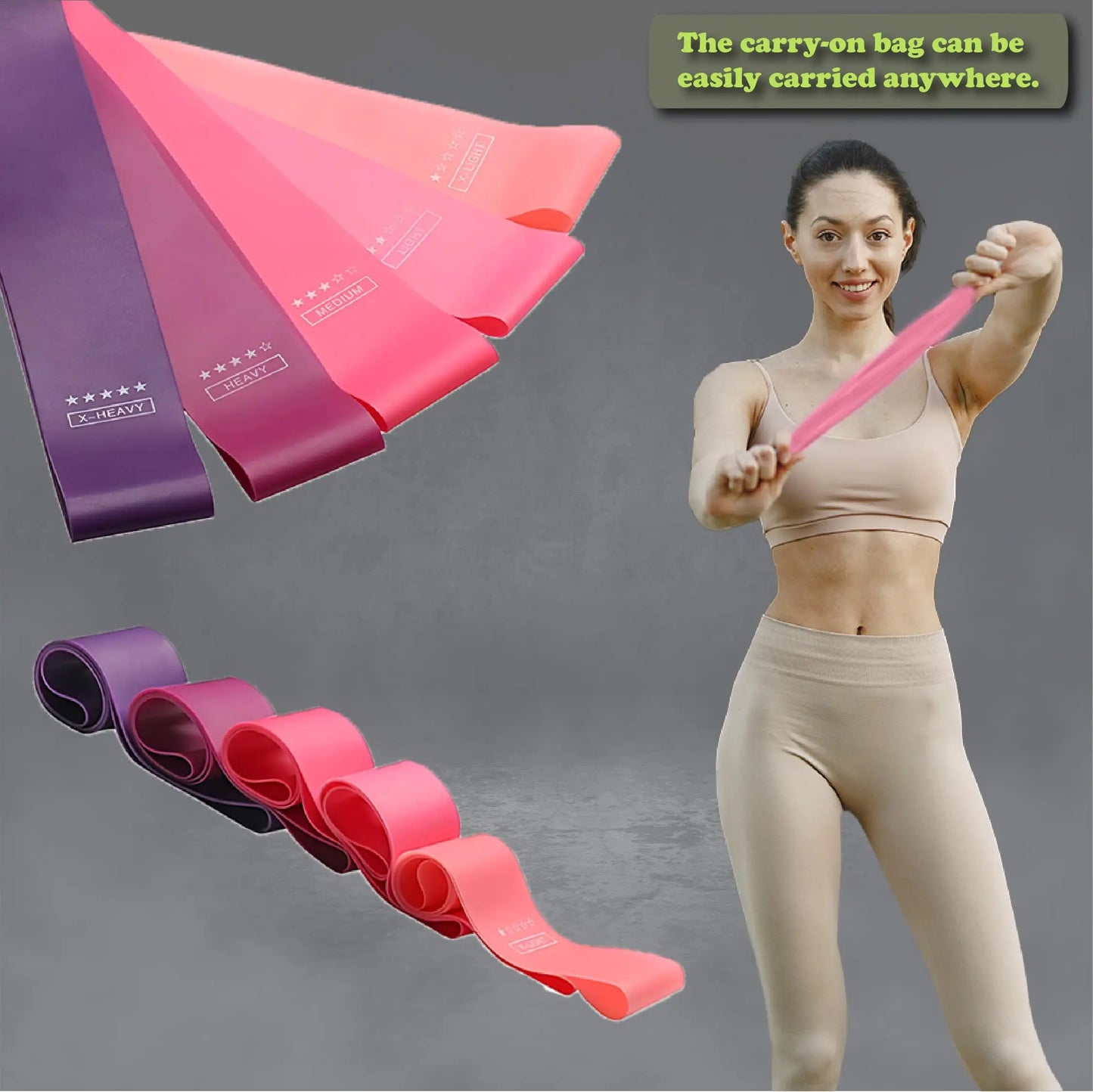 5Pcs Resistance Bands Set Fitness Elastic Loop Bands Yoga Pilates Exercise Stretch Bands for Glutes Legs Workout Training