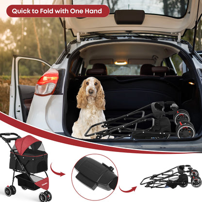 Foldable Three‑Wheel Pet Stroller With Breathable Canopy.