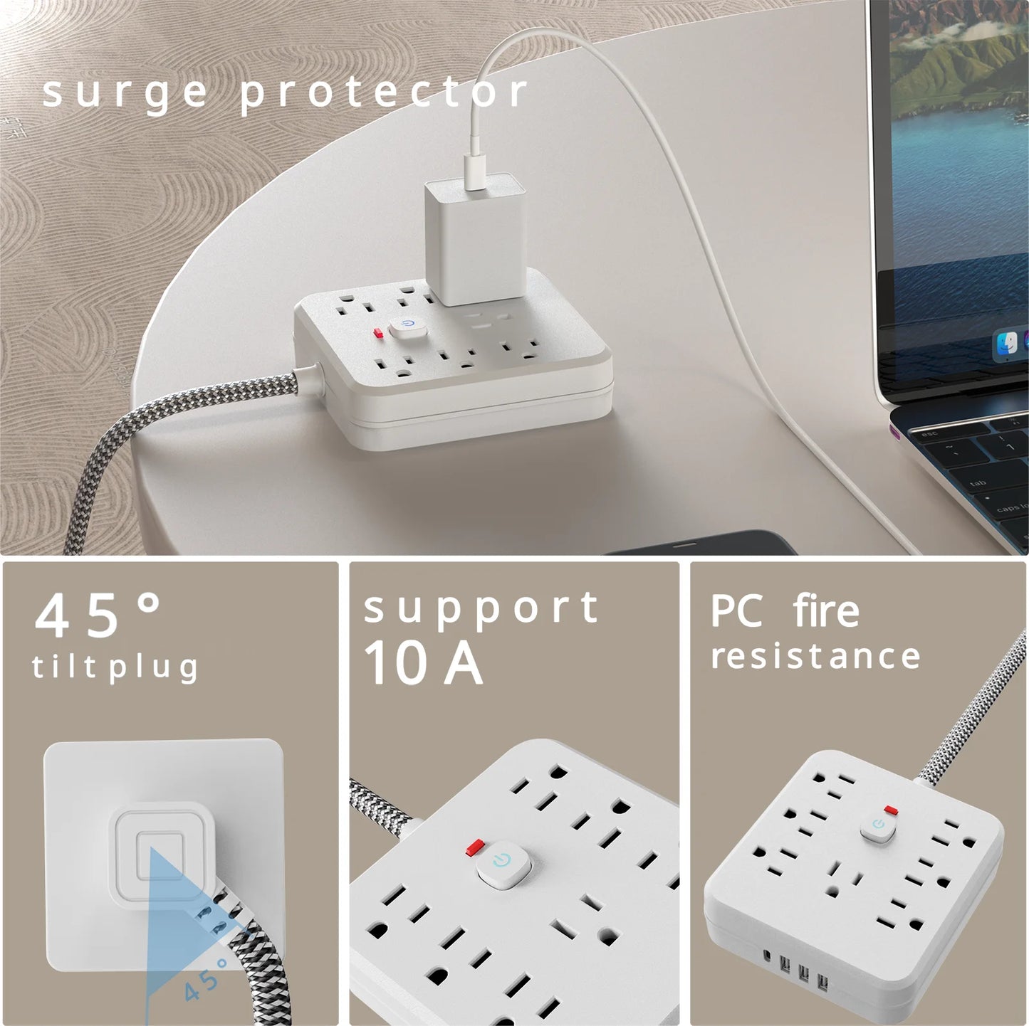 11-in-1 Power Strip with 7 AC Sockets, 3 USB Ports and 1 Type-C Connection | Surge Protector & Multi-Plug Extender, USB Wall