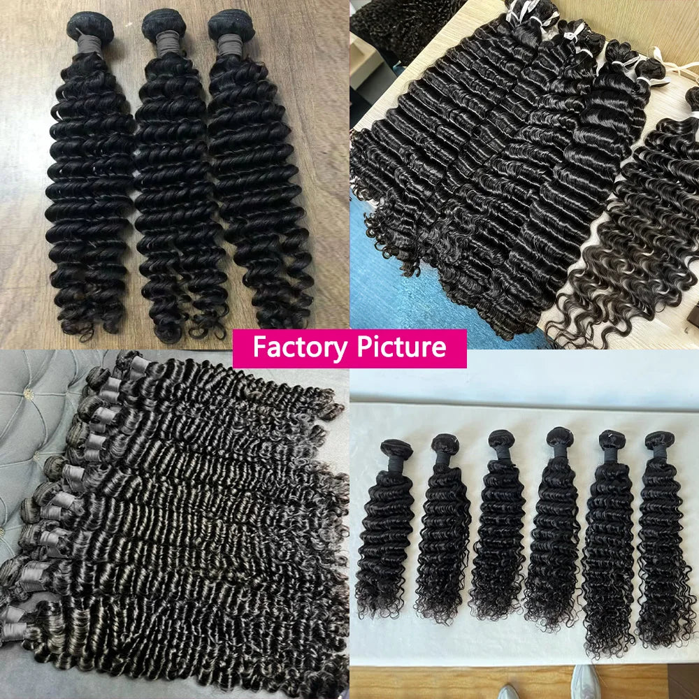 Deep Wave Human Hair Bundles And Weaves 22 24 26 Inch Burmese Curly Hair Bundles With Closure Human Hair 100% Raw Hair Bundles Deals And 4x4 Lace Closure Transparent HD Swiss Lace Preplucked With Baby Hair Brazilian Hair Exte