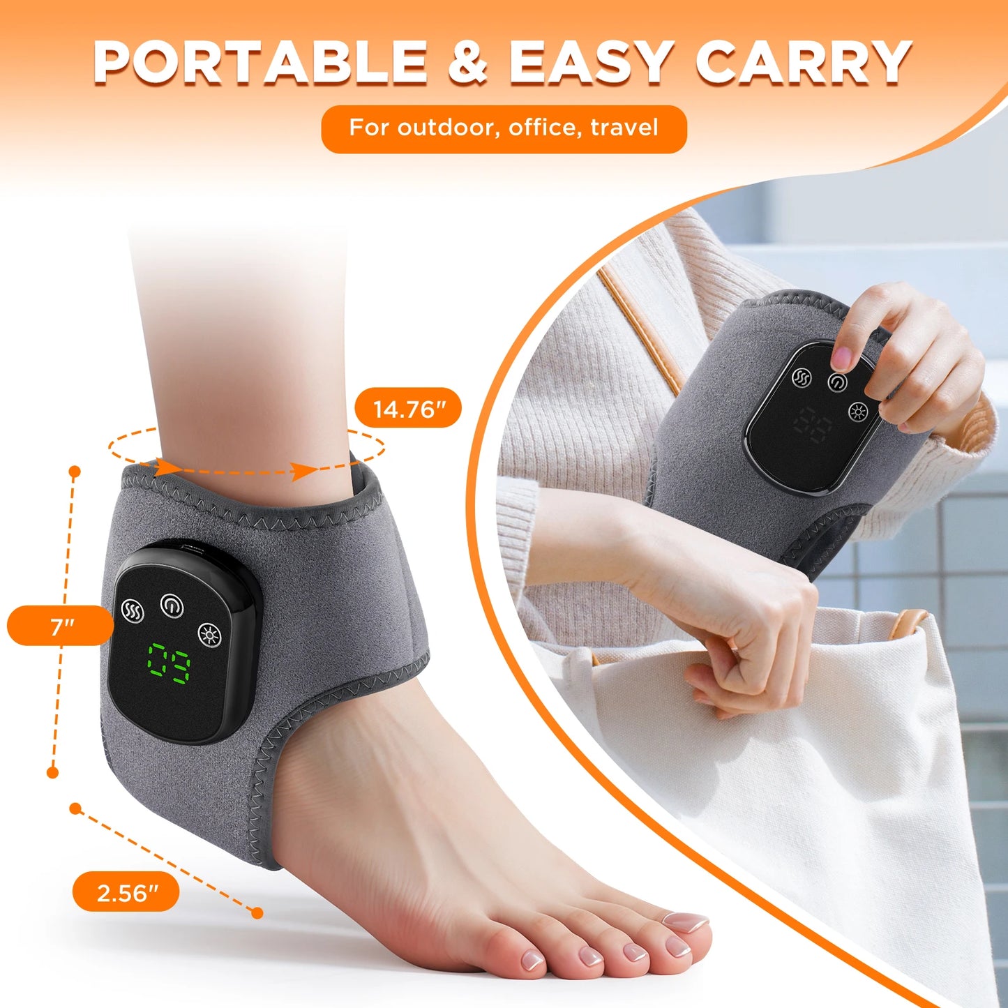 Heated Wrist & Foot Massager for Carpal Tunnel, Cordless Hand Wrist Brace with 5 Heat & 3 Vibration Modes, Arthritis Pain Relief