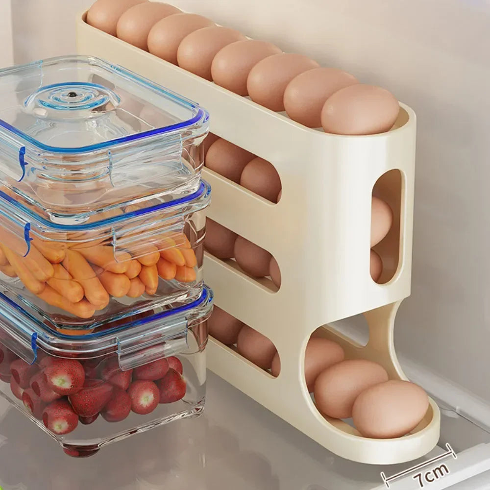 Four‑Layer Automatic Rolling Egg Holder For Fridge.