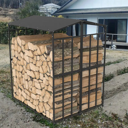 Heavy Duty Outdoor Firewood Rack With Protective Top Cover.