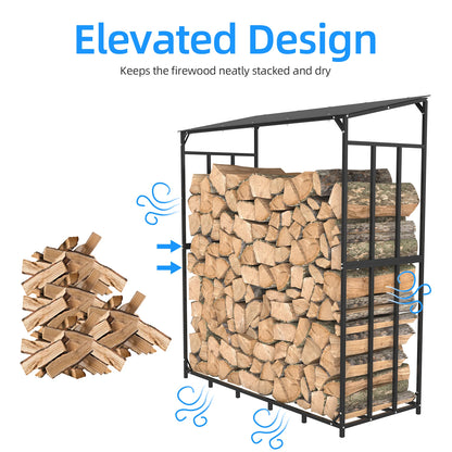 Heavy Duty Outdoor Firewood Rack With Protective Top Cover.