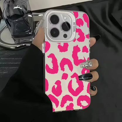 Leopard Print Electroplate Silver IMD Phone Case For iPhone 16 15 14 13 12 11 Pro Max 15 Plus Matte Shockproof Back Cover