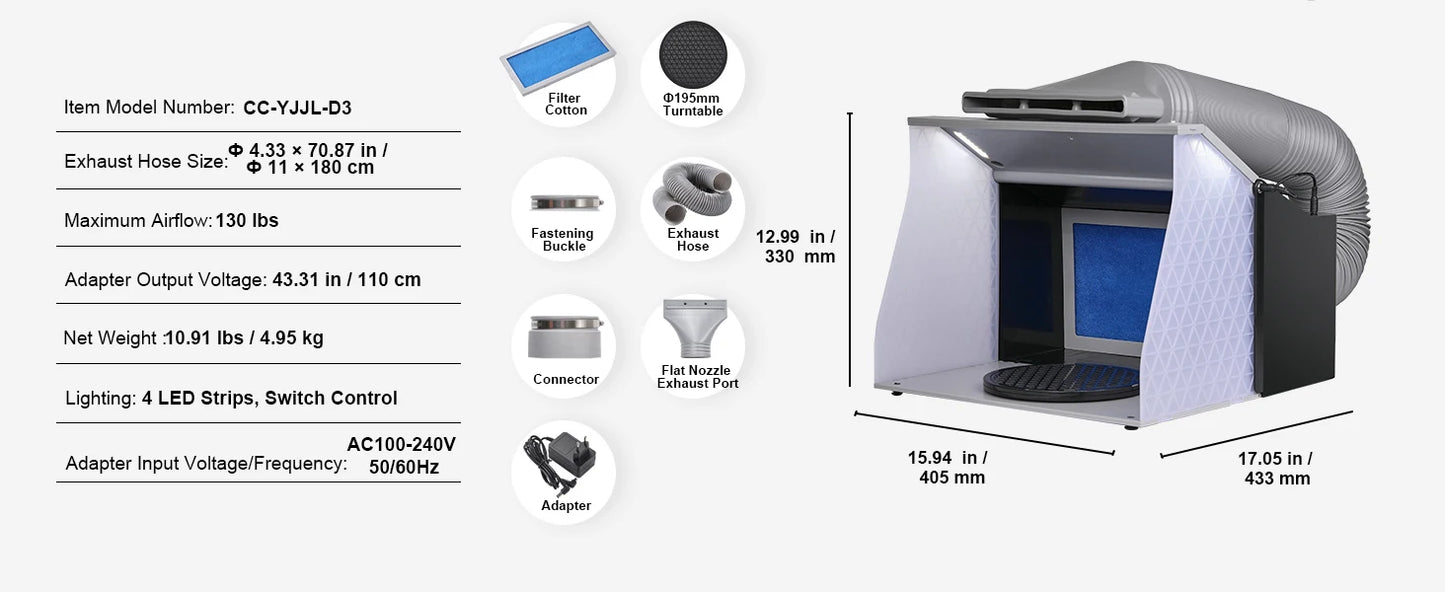 Airbrush Spray Booth Portable Hobby Airbrush Paint Spray Booth Kit with 4 LED Light Powerful Dual Exhaust Fans