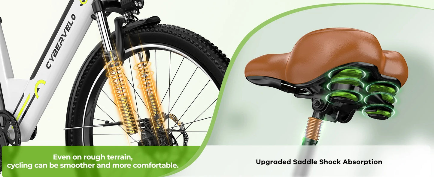 1000W Peak Electric Bike for Adults Cybervelo EK2 26" Step-Thru 14Ah Removable Battery 80Miles City Commuter Ebike