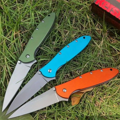 KS 1660 Ken Onion Leek Assisted Flipper Knife Bead Blast Plain Blade Stainless Steel Handles