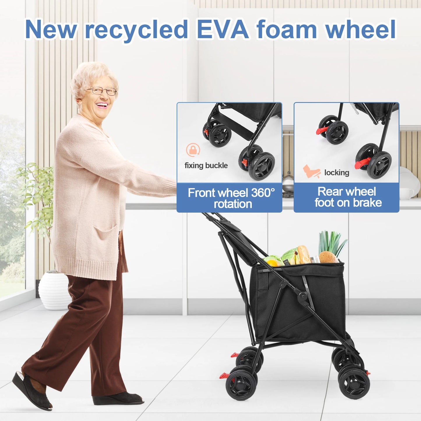 Portable multifunction cart for pets, shopping, picnics.