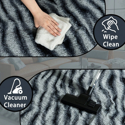 Super soft washable shag zebra‑print bedroom rug.