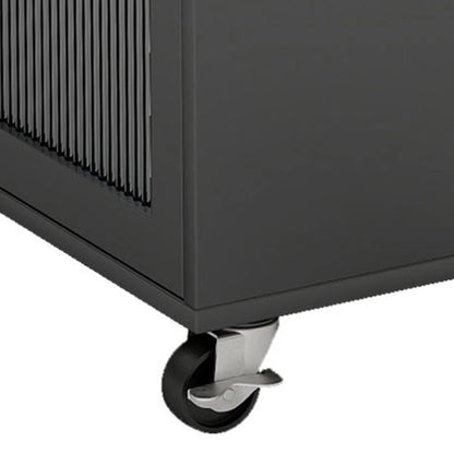 US Kitchen Island On Wheels with Extended Table MDF Rolling Kitchen Storage Cart LED Light Power Outlets 2 Fluted Glass Doors