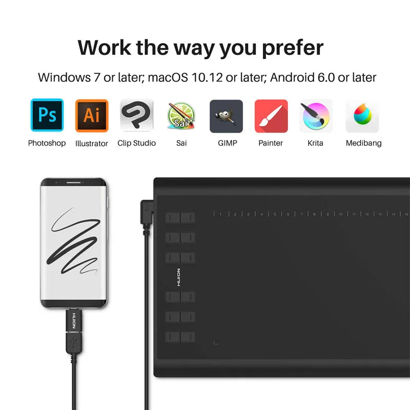Professional tablet with customizable hotkeys for artists.