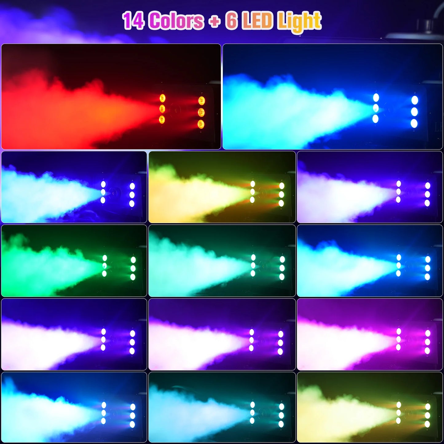 1500W Smoke Machine RGB 6 LED Fog Machine with Remote Control for DJ Disco Party Christmas Stage Effect Fogger Machine