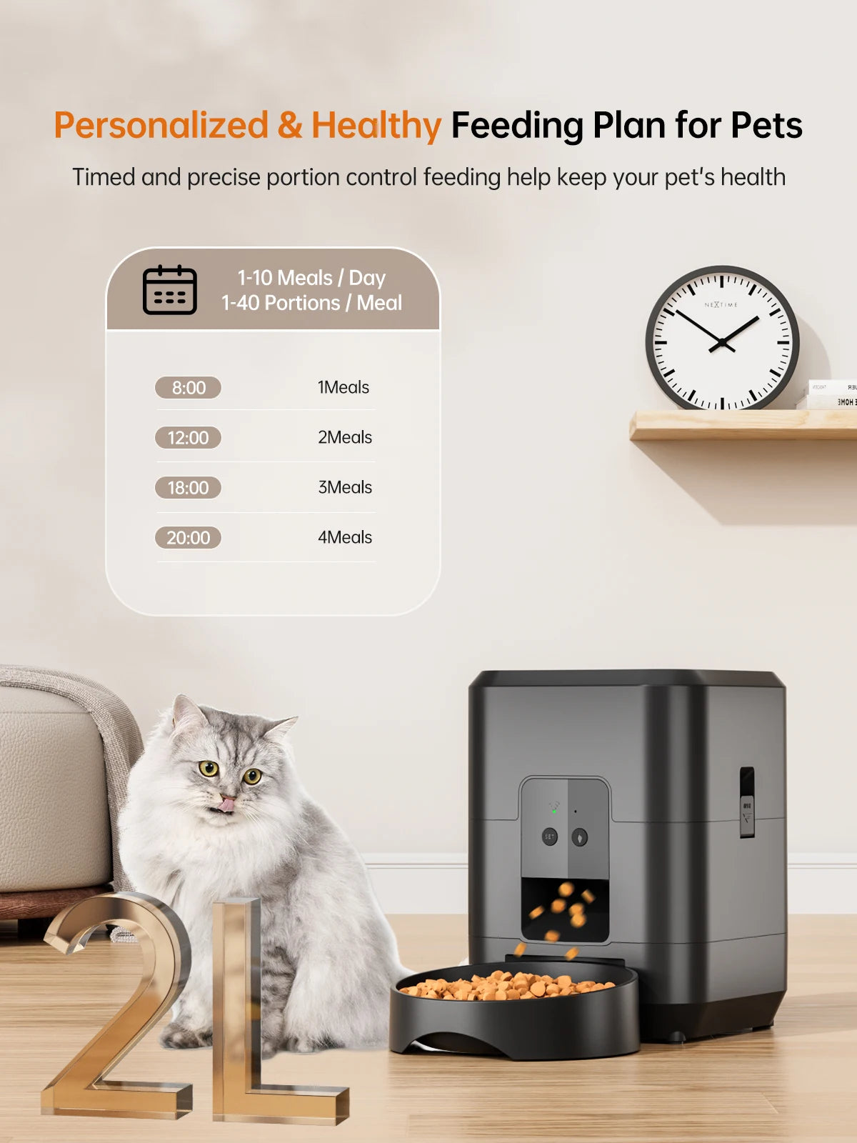 App-controlled timed feeder; perfect cat mom gift.