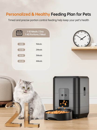 App-controlled timed feeder; perfect cat mom gift.