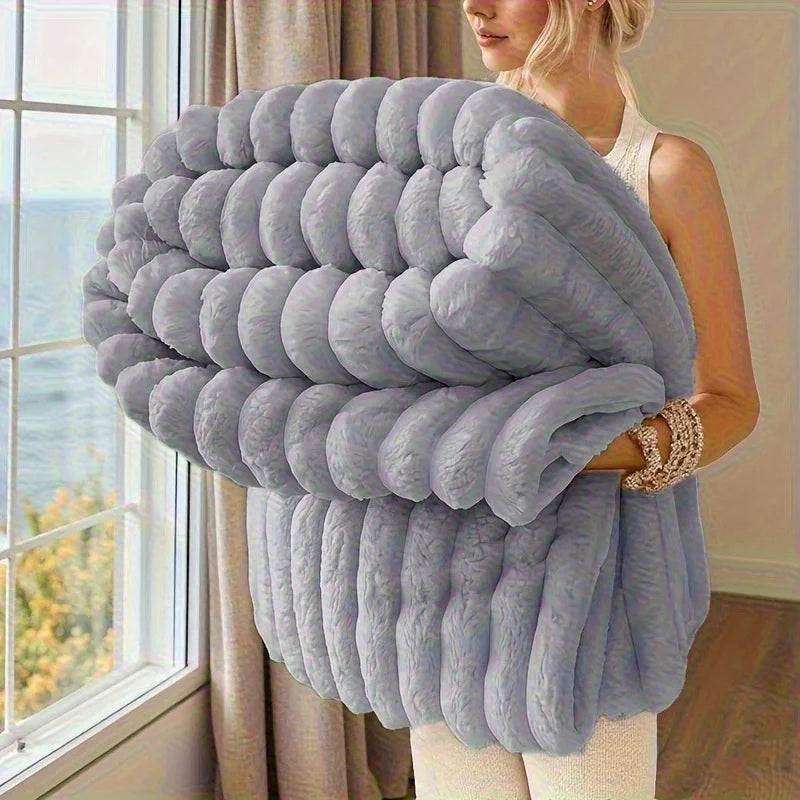 Soft Warm Striped Fleece Blanket For Adult Beds.