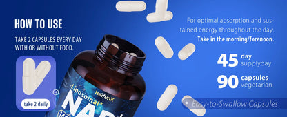 Supplement 1450mg NAD Resveratrol Supplement for Women and Men NAD+ Support Cellular Health Anti Aging 90 Count