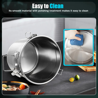 21/33L Stainless Steel Storage Bucket With Lids and 3 Sturdy Locking Clamp Storing Various Dry/Wet Items